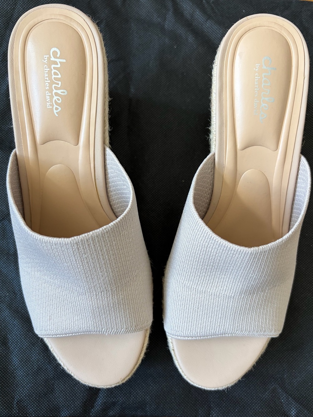 Charles By Charles David Neutral Knit Slide Mules in Beige